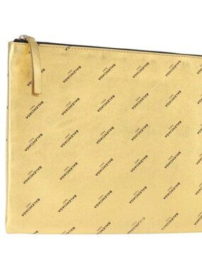 BALENCIAGA Clutch Bag Leather Gold 482874 Auth